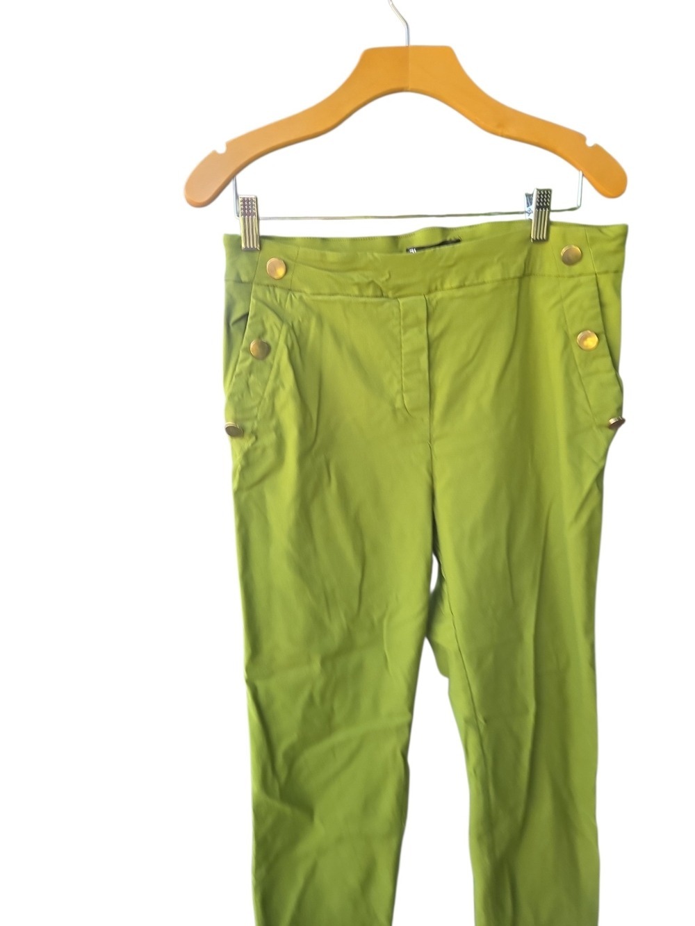 Jules & Leopold Lime Green Crop Pants Button Detail Stretchy